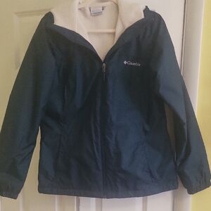 Columbia Womens Teal Raincoat with White Sherpa Lining